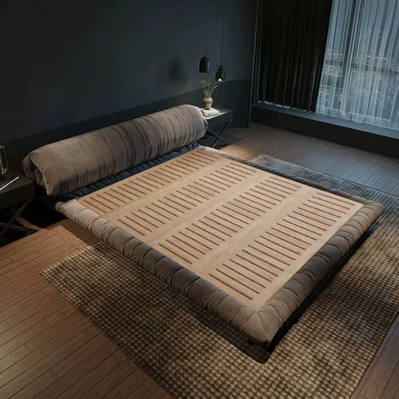 Lit moderne 200x220cm avec cadre en bois gris, lit double plateforme, lit tatami au sol, lit queen, meubles italiens de luxe