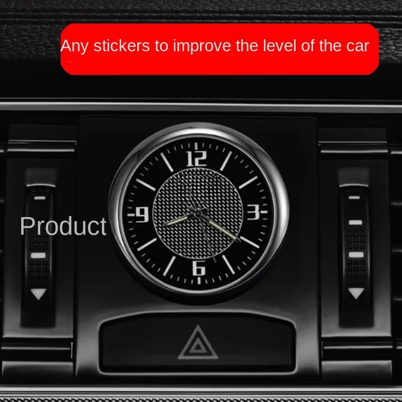 Mini horloge analogique universelle pour voiture avec aiguilles lumineuses, double fixation (ventilation et autocollant), petite montre ronde pour tableau de bord de véhicule