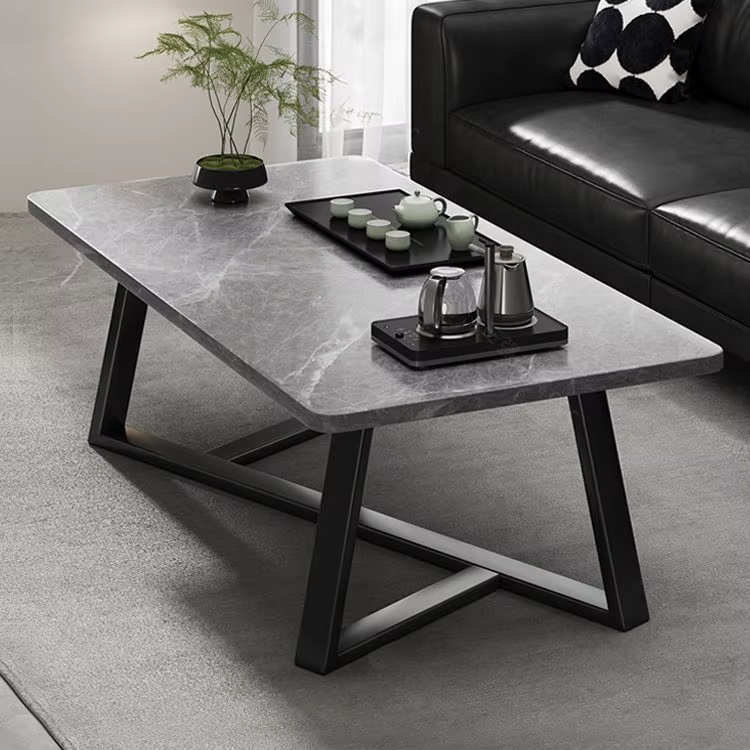 Table basse moderne avec plateau texturé en marbre, cadre en métal robuste, assemblage facile, meubles de Table centrale de salon
