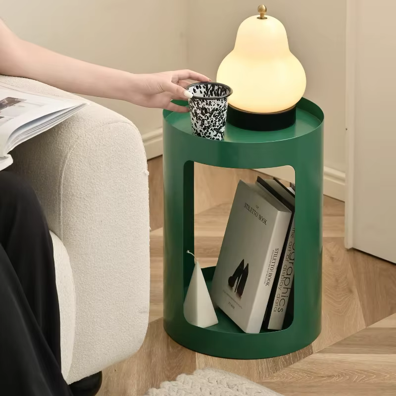 Table d'appoint de salon Double couche en fer nordique, support de rangement industriel minimaliste pour chambre à coucher, cadre métallique