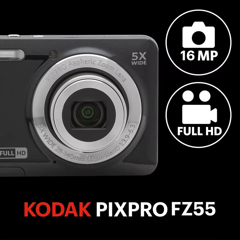Appareil photo numérique KODAK PIXPRO FZ55 16MP, zoom optique 5x, grand angle 28 mm, vidéo Full HD 1080P, écran LCD 2,7 pouces, caméra de vlogging