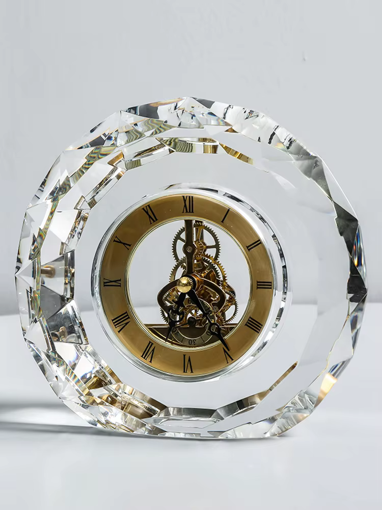 Horloge de bureau ronde silencieuse moderne, horloges transparentes vintage, quartz, horloges esthétiques de luxe, batterie, décoration d'intérieur