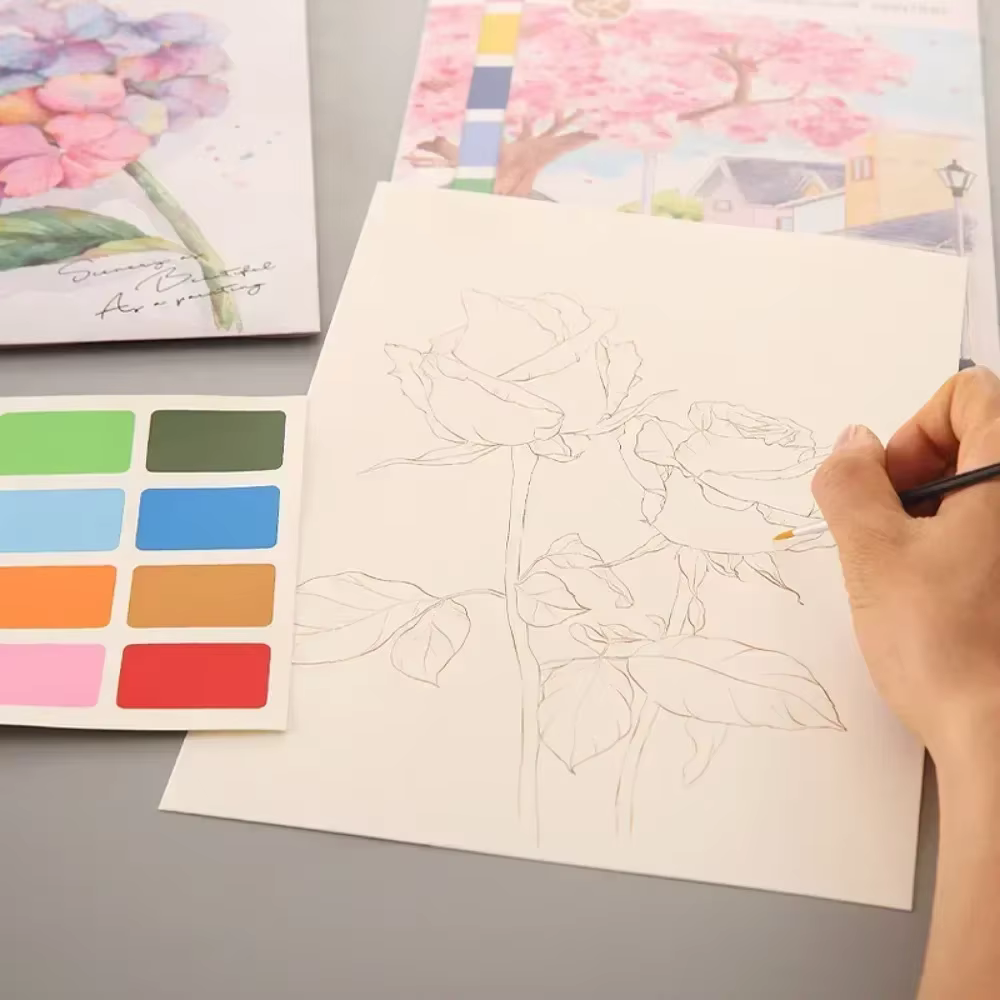 Livre de peinture à l'aquarelle Portable, 4 feuilles, livre de coloriage avec pinceau, livre de Gouache, Graffiti pour enfants, papeterie de dessin d'images