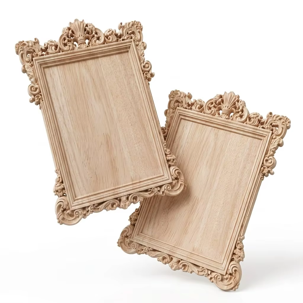 2 cadres photo vintage en bois sculpté, décoration murale en bois non peint, design intemporel sculpté, cadres photo en bois