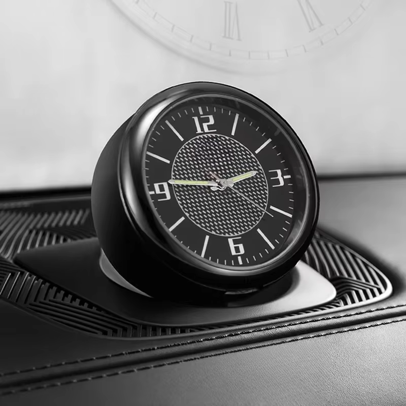Mini horloge analogique universelle pour voiture avec aiguilles lumineuses, double fixation (ventilation et autocollant), petite montre ronde pour tableau de bord de véhicule