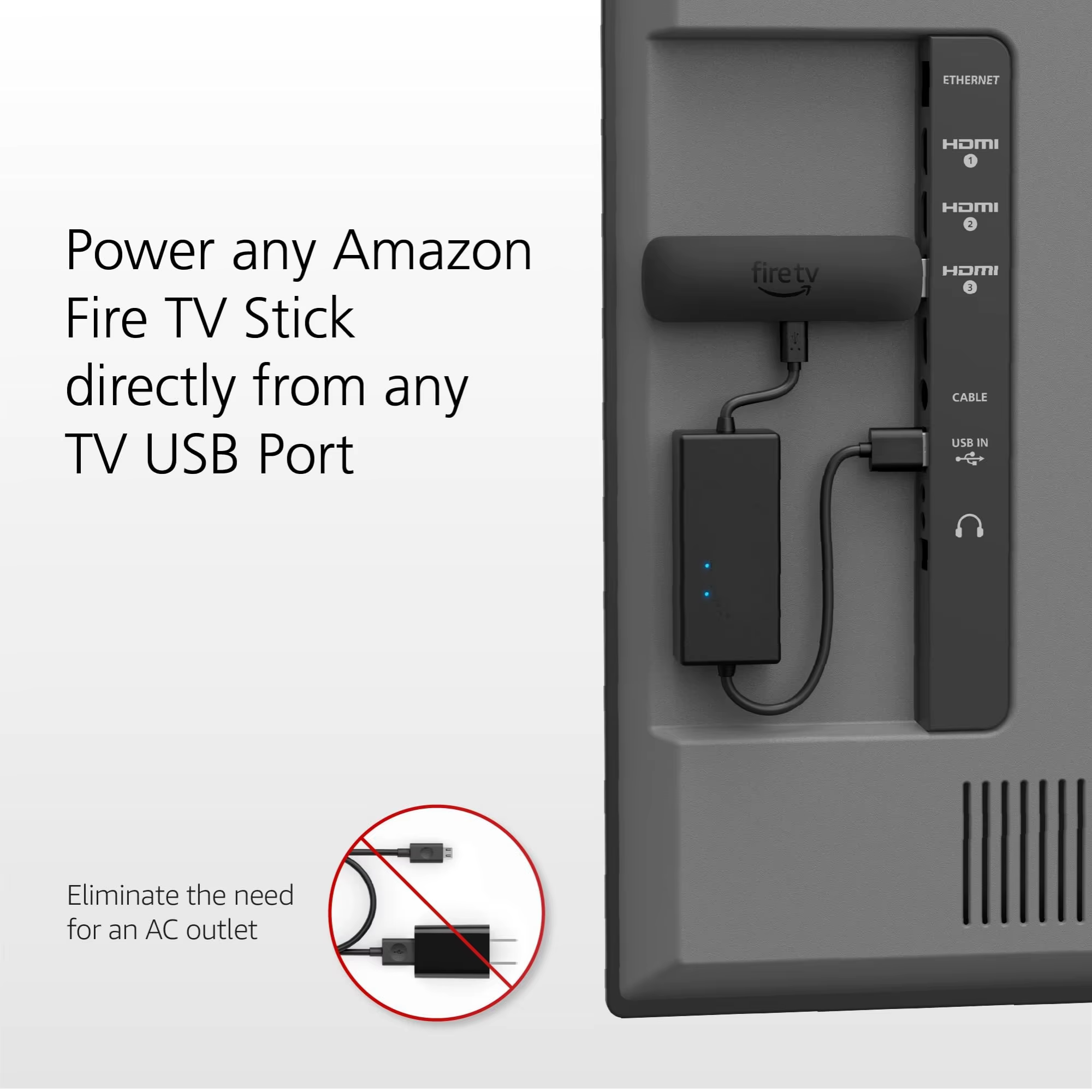 Adaptateur de câble d'alimentation pour AMZ Fire TV Stick, alimente directement le Fire TV Stick via le port USB du téléviseur (Élimine la nécessité d'un adaptateur secteur)