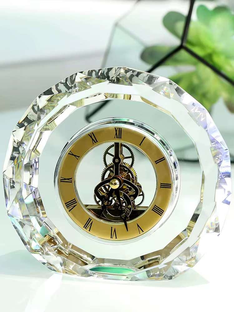 Horloge de bureau ronde silencieuse moderne, horloges transparentes vintage, quartz, horloges esthétiques de luxe, batterie, décoration d'intérieur