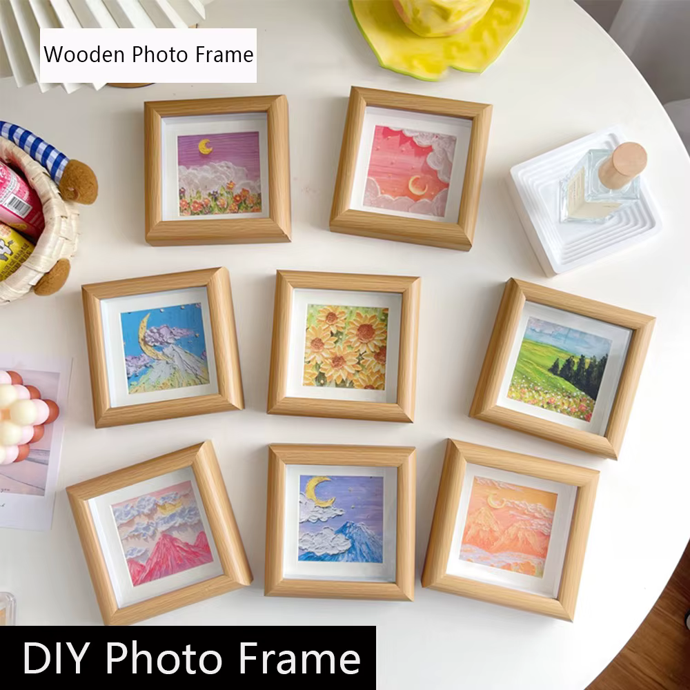 Mini cadre photo créatif en bois, ornements en bois, cadre photo DIY, cadre d'affichage carré pour peinture