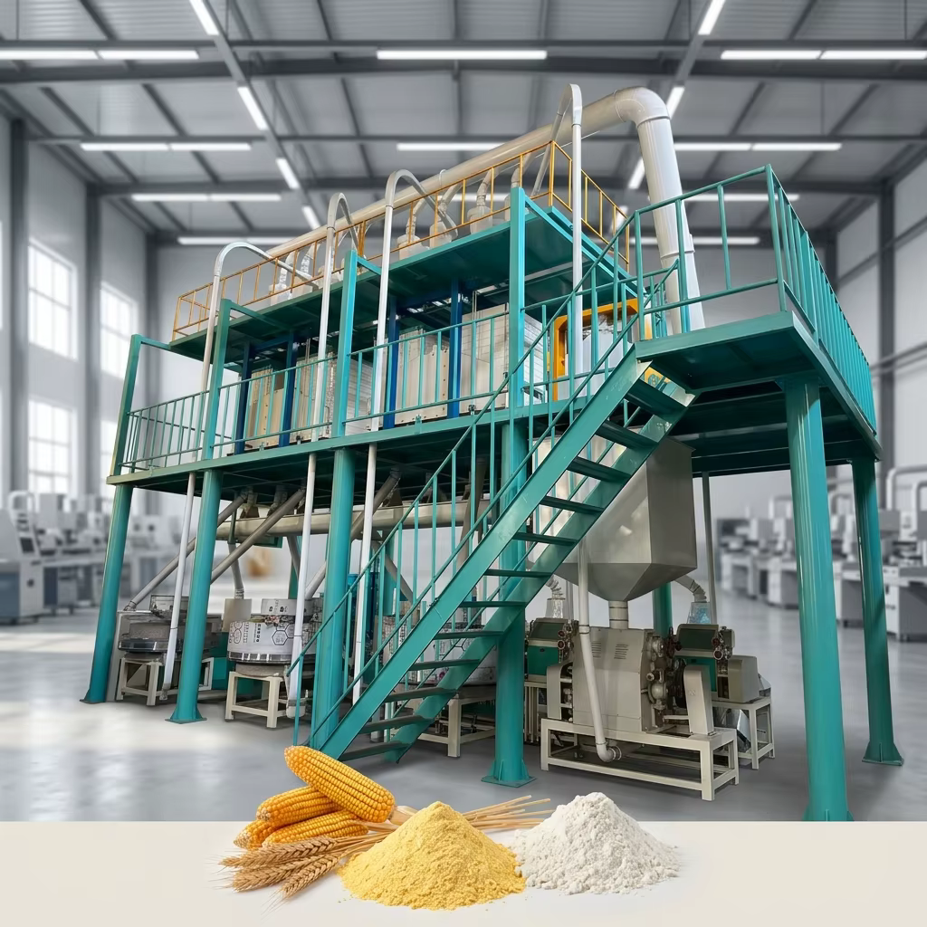 Grande machine de moulinage de farine continue, équipement industriel de moulinage de céréales haute capacité 24h/24 pour usine de farine