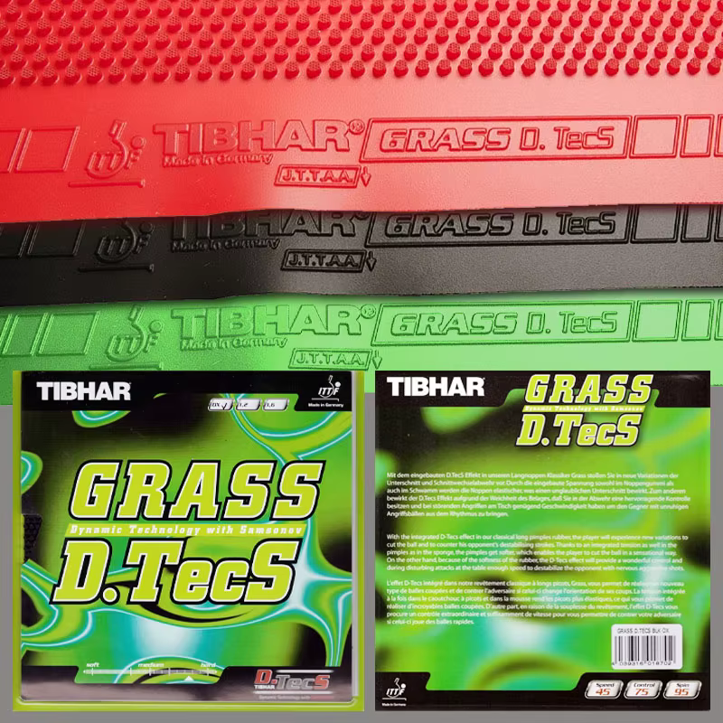 Feuille de caoutchouc de tennis de table TIBHAR Grass D.TecS à picots longs OX sans éponge, fabriquée en Allemagne