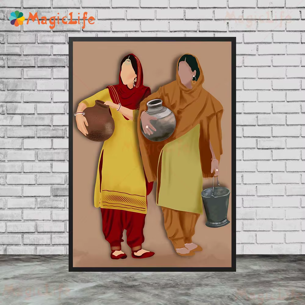 Punjine-Women Village Portrait Ethnic Posters, Wall Art Painting, Home Decor, Living Room, Canvas sans cadre