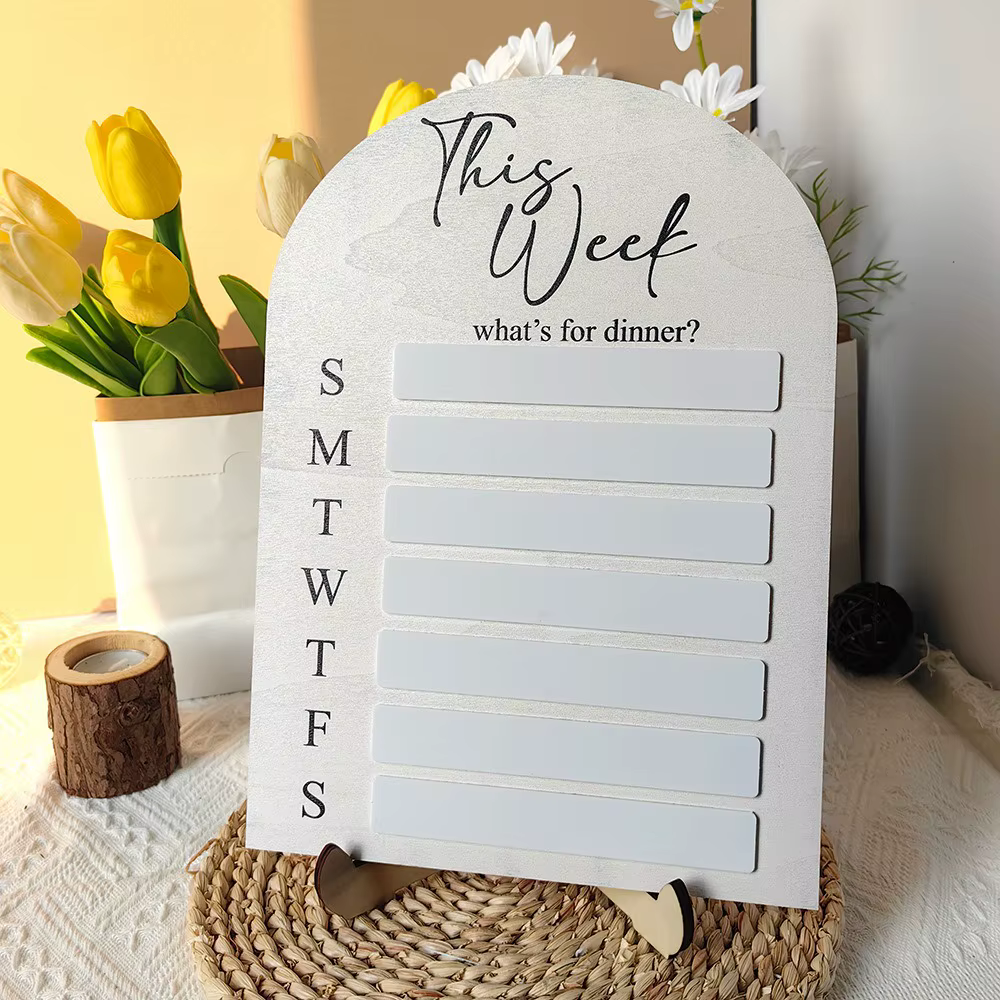 Tableau de notes magnétique pour réfrigérateur, planificateur de repas en bois avec stylo, tableau de planification des aliments, planche de préparation des repas pour la maison