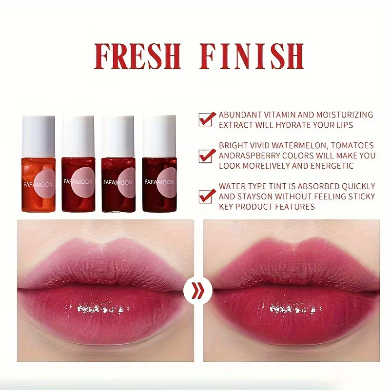 Teinte à lèvres fruitée 4 couleurs, gloss hydratant, rouge à lèvres liquide waterproof, non-collant, haute pigmentation, couleurs longue durée
