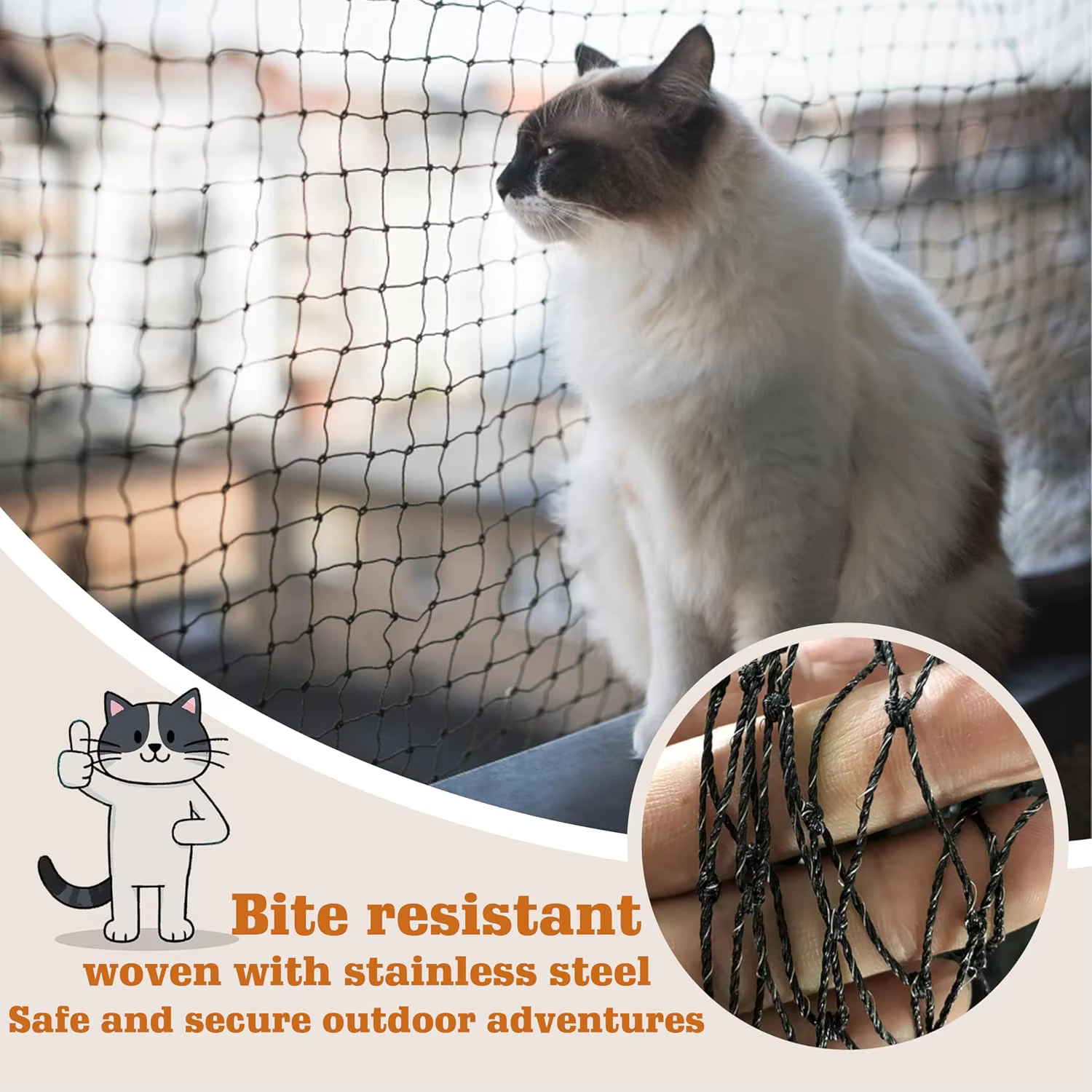 Filet pour chat renforcé en fil pour balcon, filet de sécurité Anti-chute résistant aux morsures pour animaux de compagnie, filet Anti-oiseaux pour fenêtre, escalier, jardin