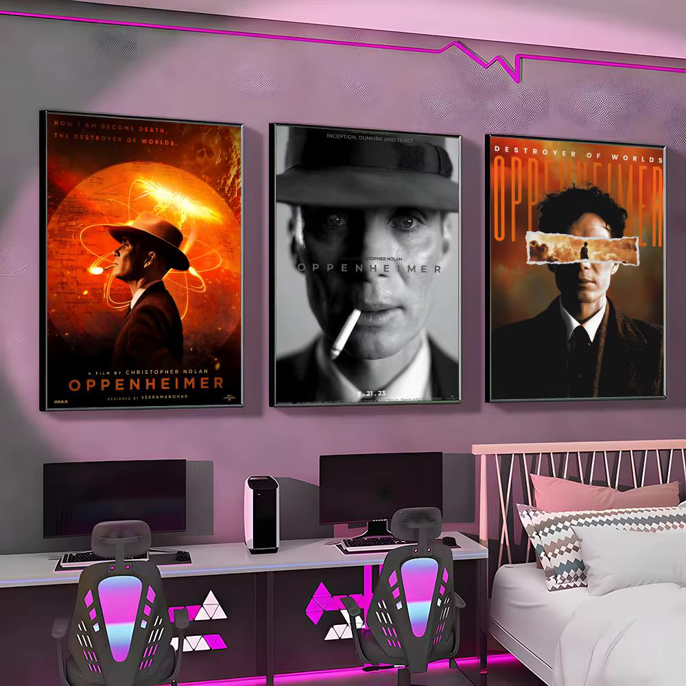 Affiche esthétique HD, impression d'art mural auto-adhésive, décoration moderne pour la maison, idée cadeau pour la décoration de la chambre Moive O-OPPENHEIMER
