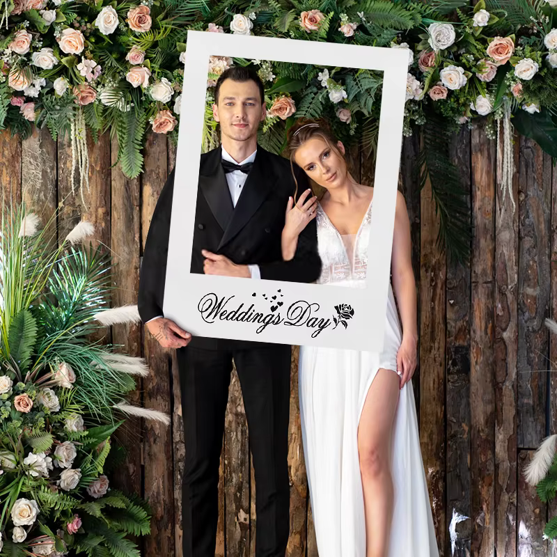 Cadre photo DIY, accessoires de mariage, cabine photo créative, décoration blanche simple pour événements festifs et mariages