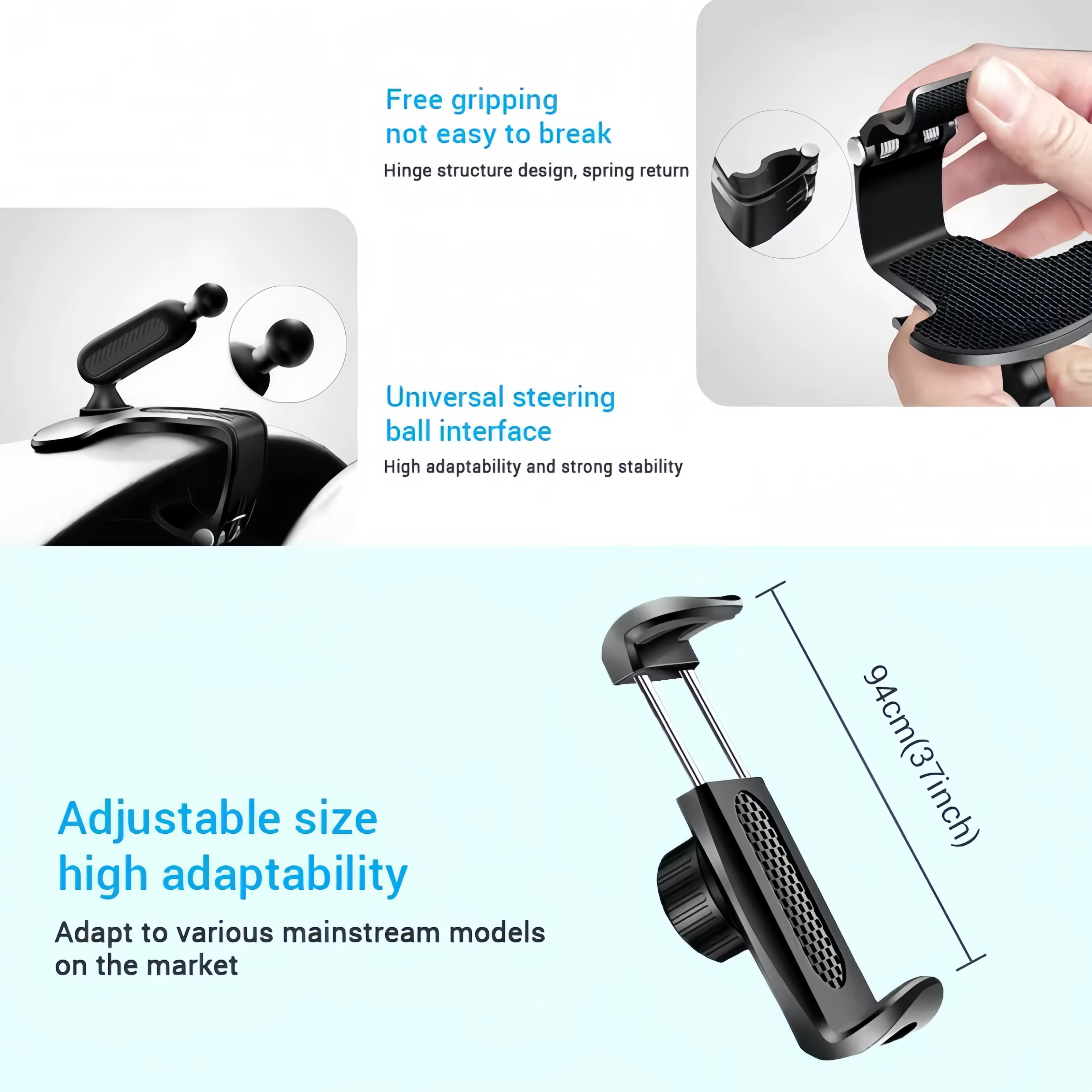 Support de téléphone pour tableau de bord de voiture, support de téléphone portable ABS pour pare-soleil, support de téléphone pour rétroviseur de voiture, rotation à 360 degrés, accessoires