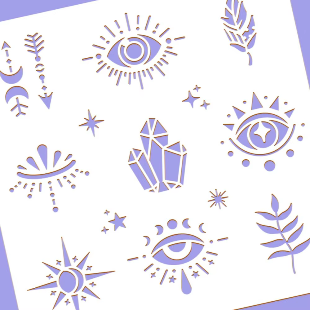 Galets en plastique aux yeux maléfiques, 12x12 pouces, modèle de peinture sur le thème mystique pour journal intime, scrapbooking, bricolage, artisanat, décoration de sol mural