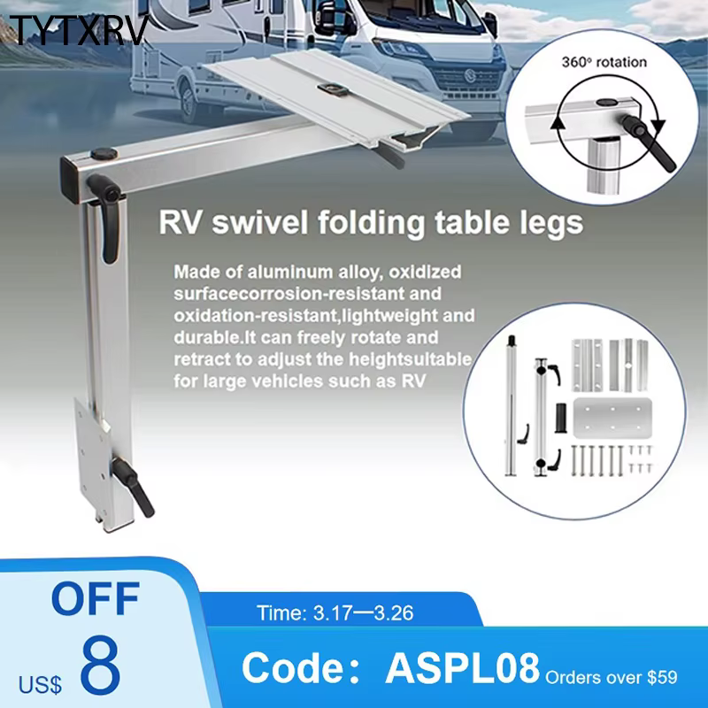 Pied de table TYTXRV RV 360 °   Pieds de Table d'ordinateur portable en aluminium durables et amovibles, Rotation et amovibles, pour camping-car, camping-car, Installation facile