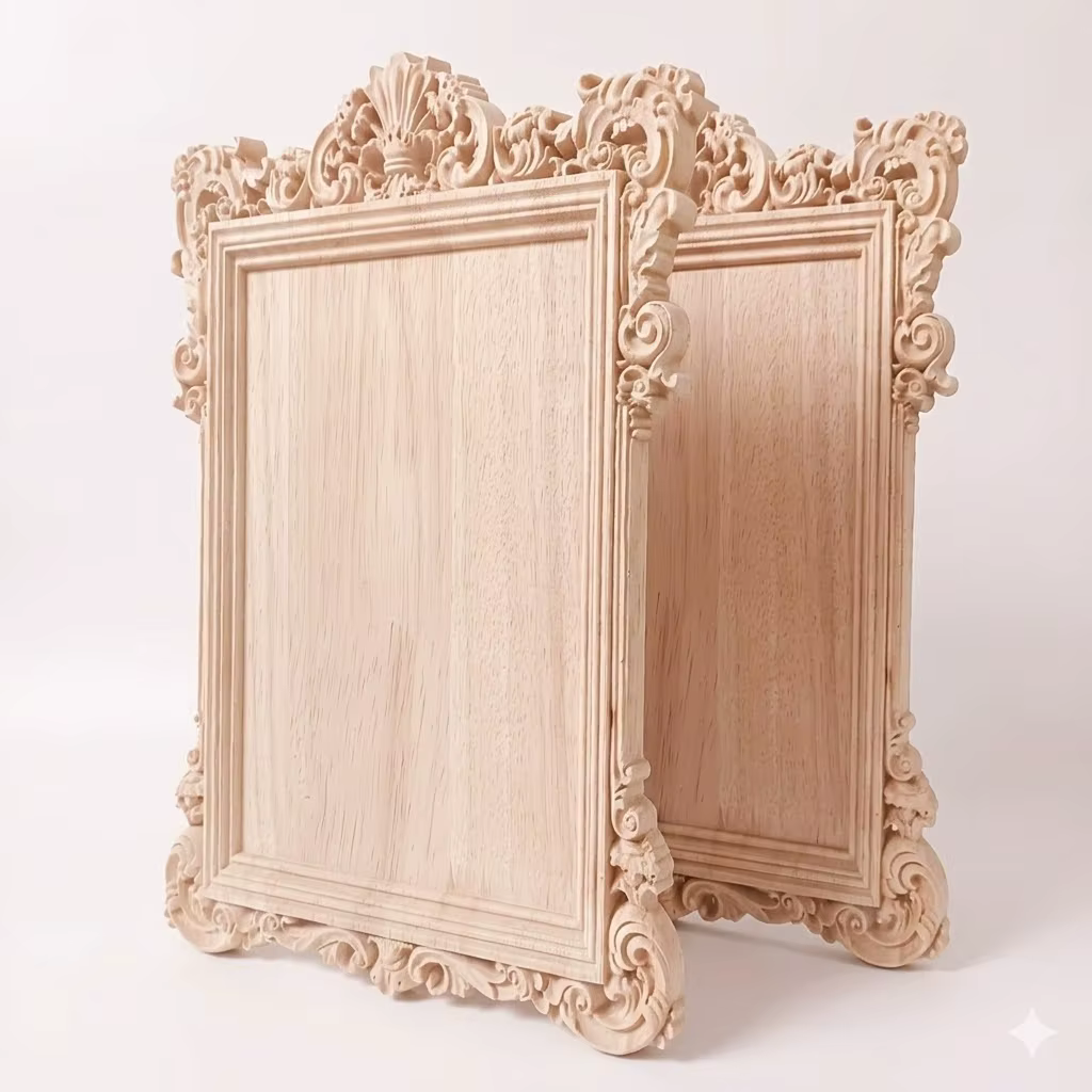Cadres photo en bois sculpté vintage, décoration murale en bois non peint, design sculpté intemporel, cadres photo en bois pour la décoration de la maison
