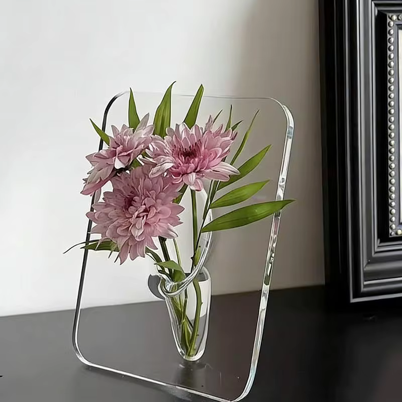✿ Vase à fleurs en acrylique transparent, vases d'art moderne pour la décoration de la maison, vases décoratifs pour bureaux et étagères