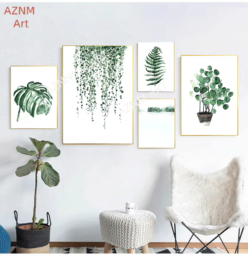 Peintures d'art murales pour salon, décoration de maison, affiche de plantes tropicales de Style scandinave, feuilles vertes, image décorative moderne