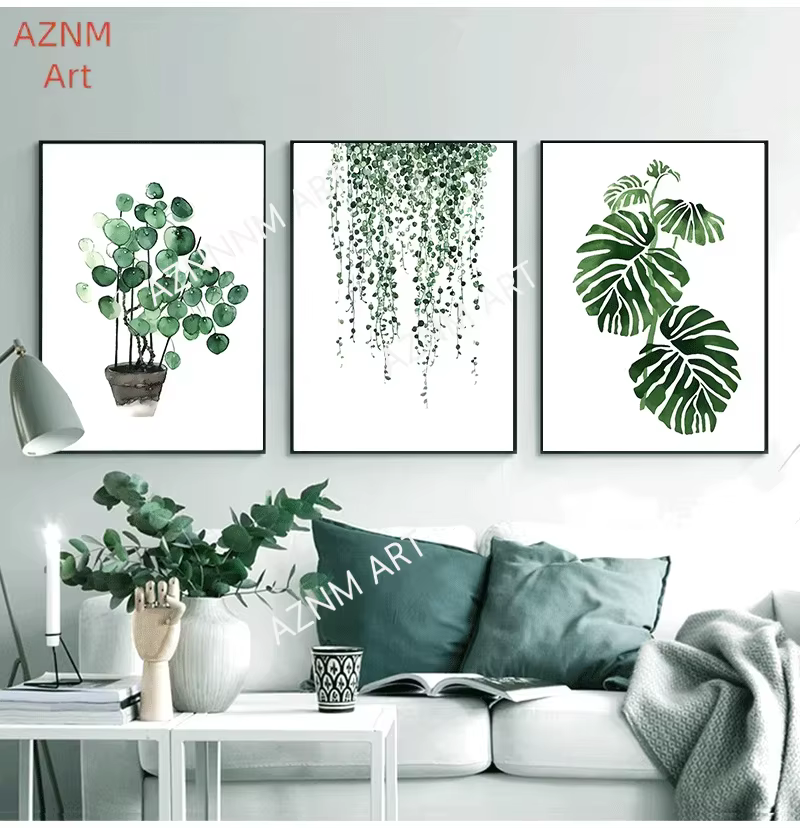 Peintures d'art murales pour salon, décoration de maison, affiche de plantes tropicales de Style scandinave, feuilles vertes, image décorative moderne