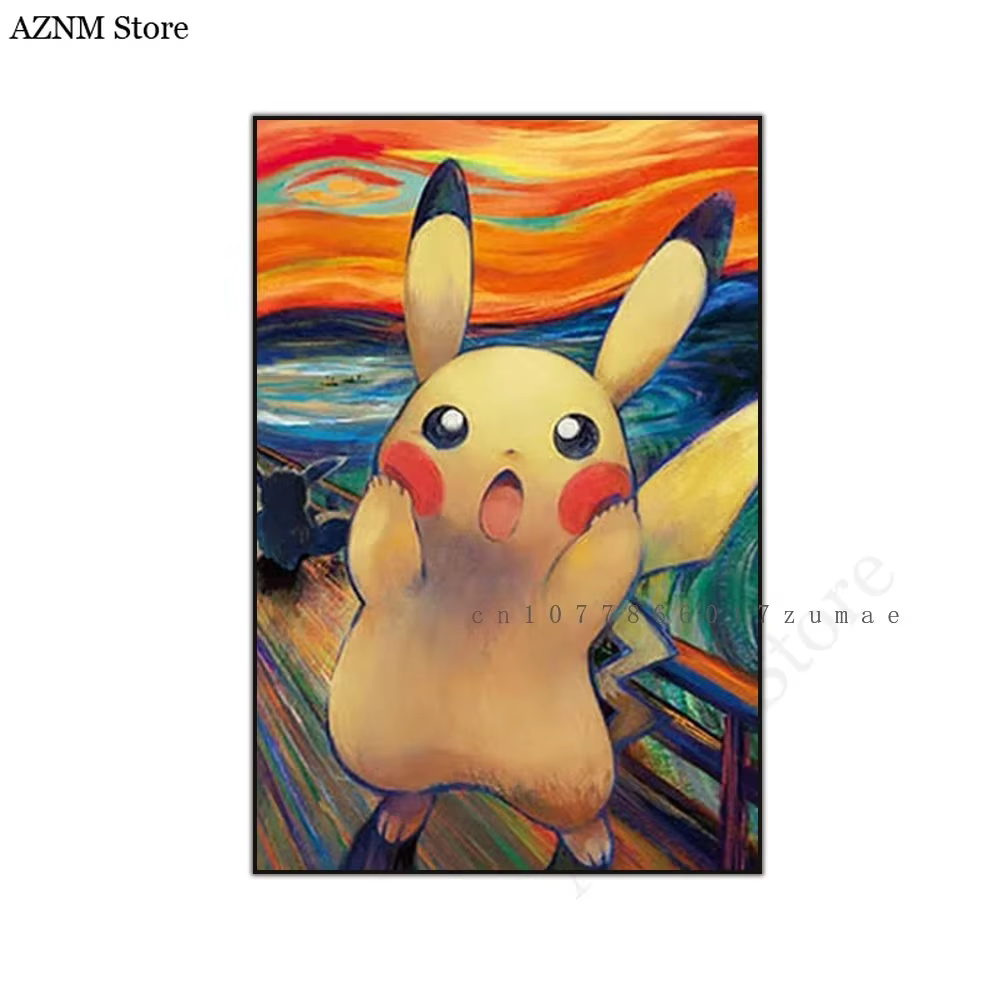 Affiches de personnage d'anime Pokmon Pikachu, toile aquarelle de musée Van Gogh avec images d'art murales imprimées HD pour cadeaux de salon