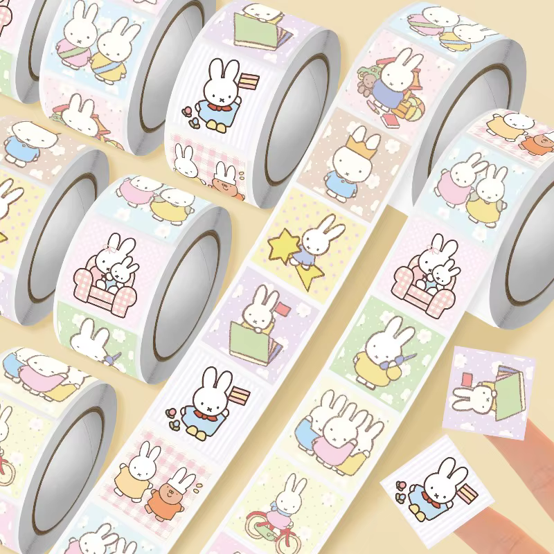 Autocollants Miffy Curl de haute qualité, impression de dessins animés, créatifs, pour agenda, DIY, bureau, coque de téléphone portable, autocollants imperméables, 500 pièces