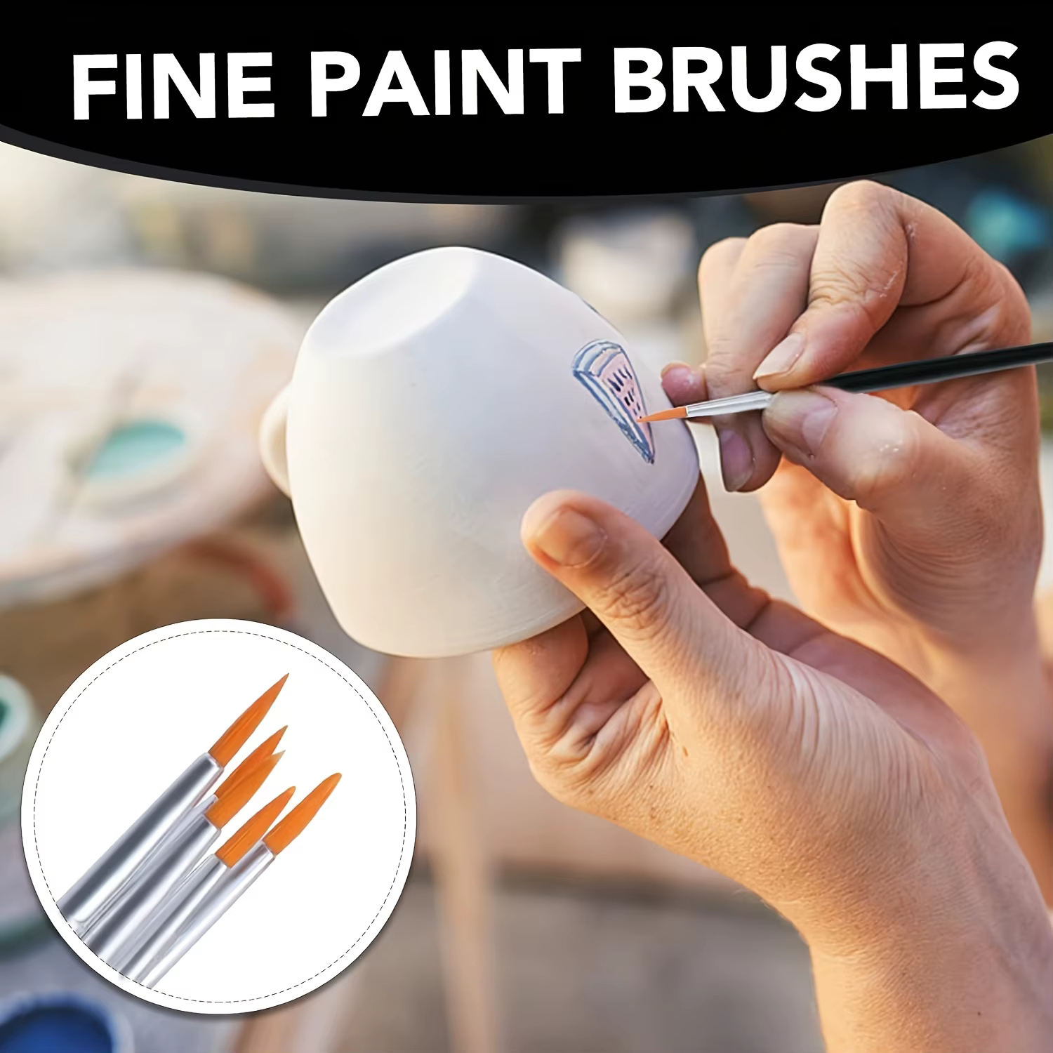 100 pinceaux en nylon noir avec pointes plates et rondes, adaptés à la peinture à l'huile, à l'aquarelle et à la toile