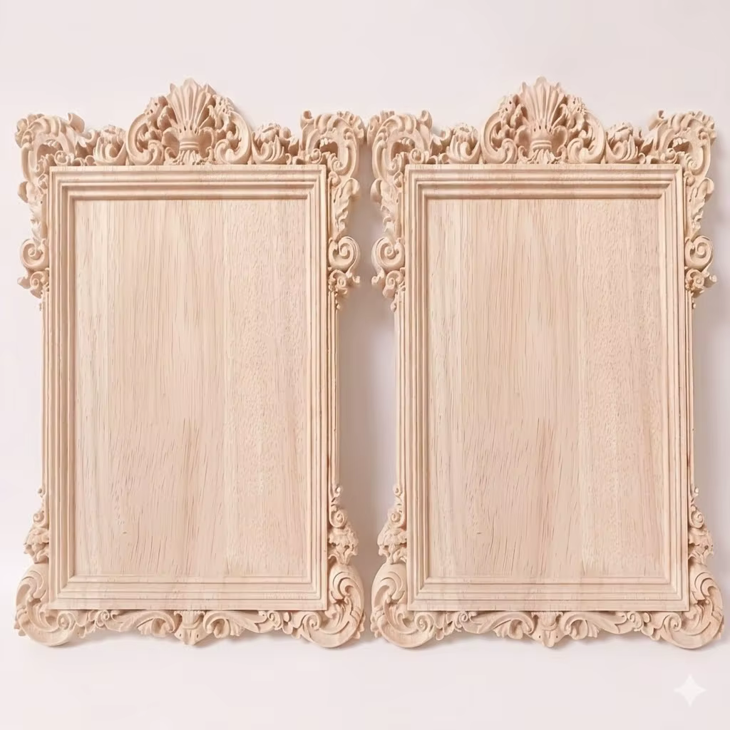 2 cadres photo vintage en bois sculpté, décoration murale en bois non peint, design intemporel sculpté, cadres photo en bois
