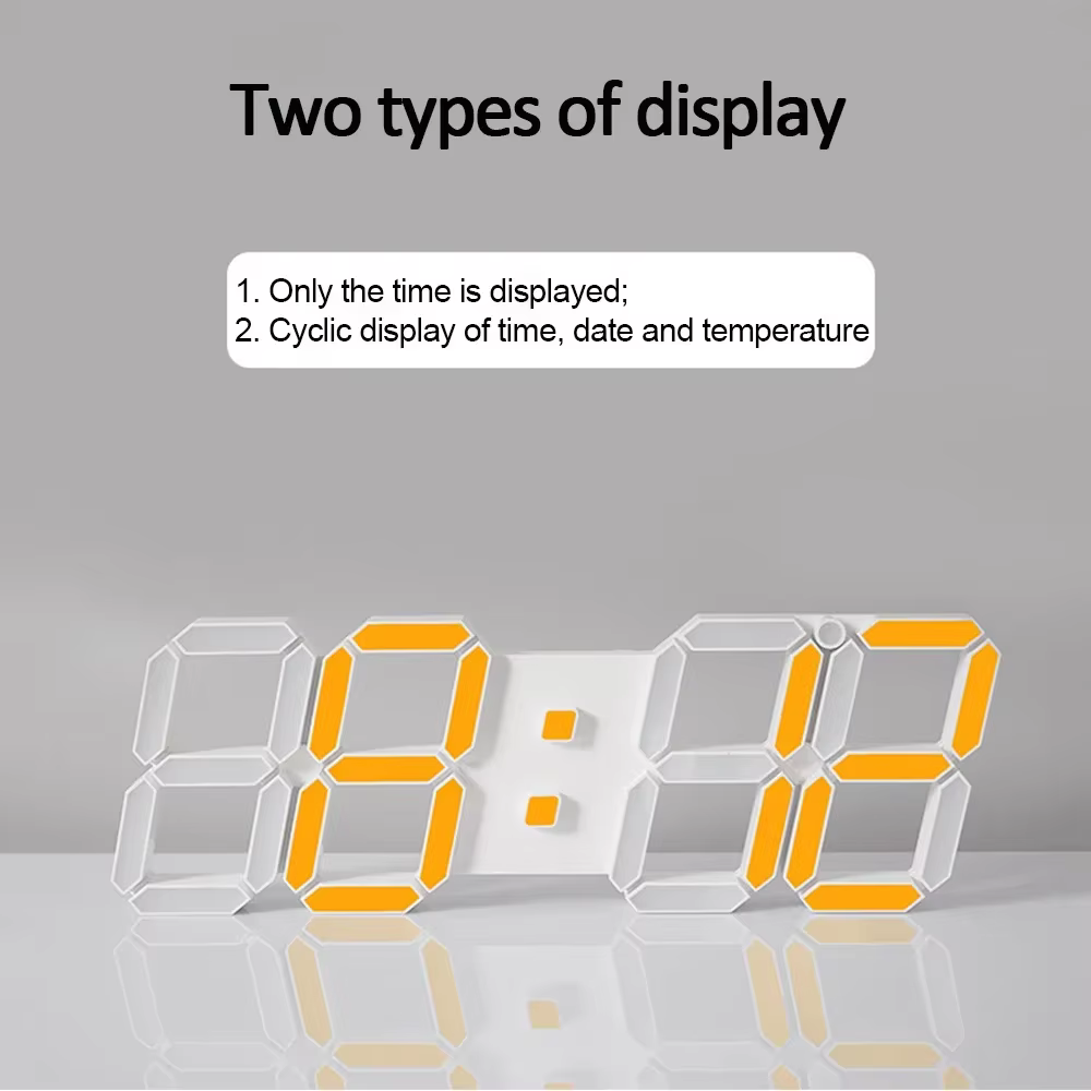 Horloge murale numérique LED de 15 pouces, affichage 3D, télécommande, horloge électronique, fonction de synchronisation et de compte à rebours automatiques