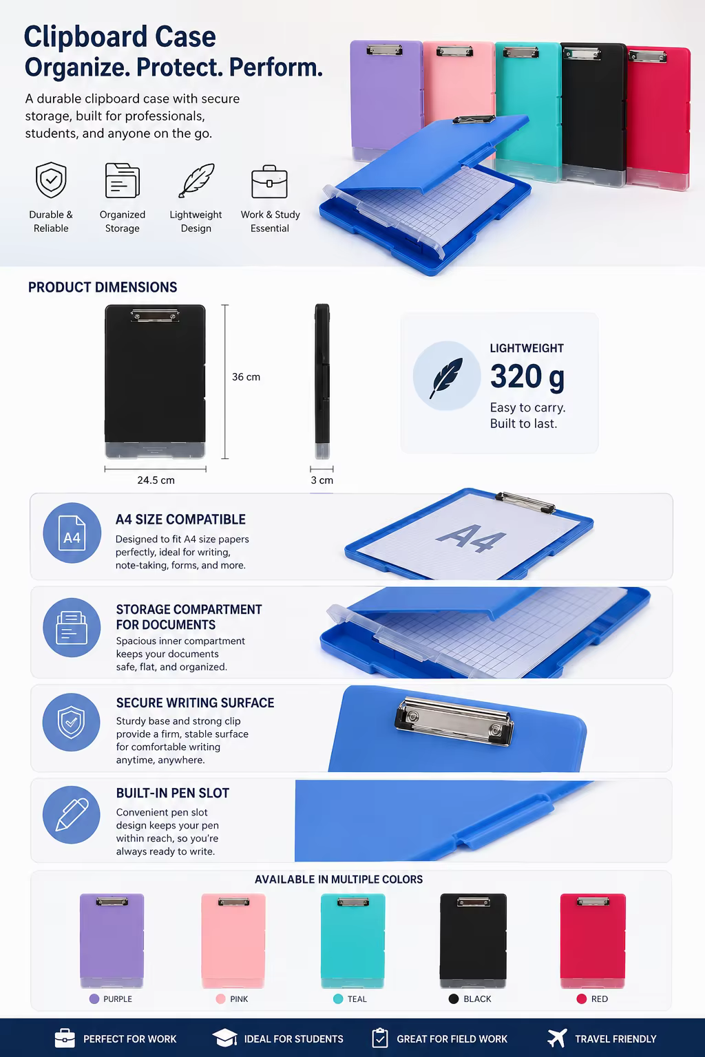 Porte-documents haute capacité avec porte-stylo, organisez et stockez facilement vos documents