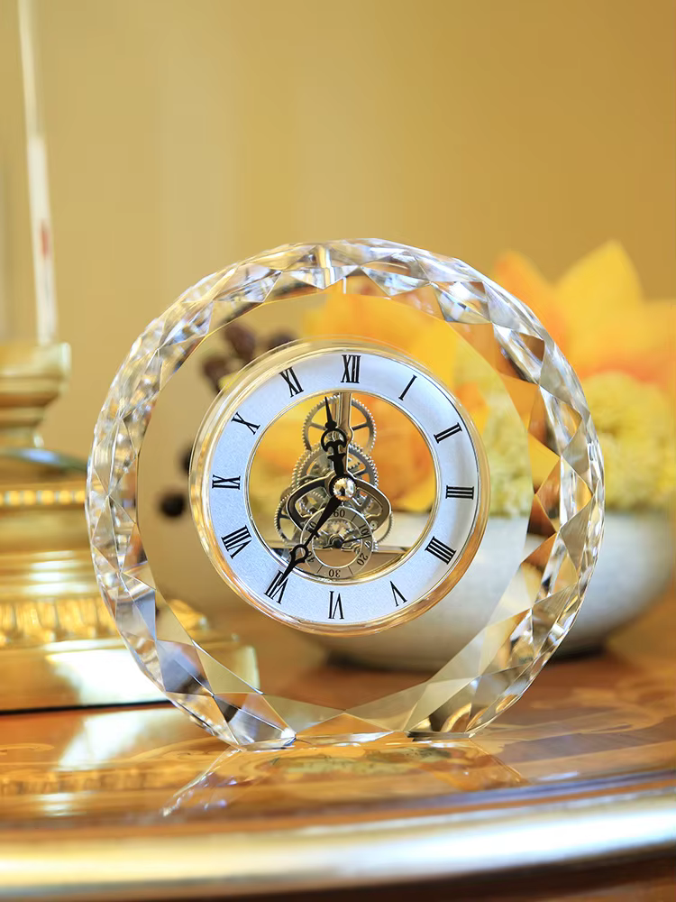 Horloge de bureau ronde silencieuse moderne, horloges transparentes vintage, quartz, horloges esthétiques de luxe, batterie, décoration d'intérieur