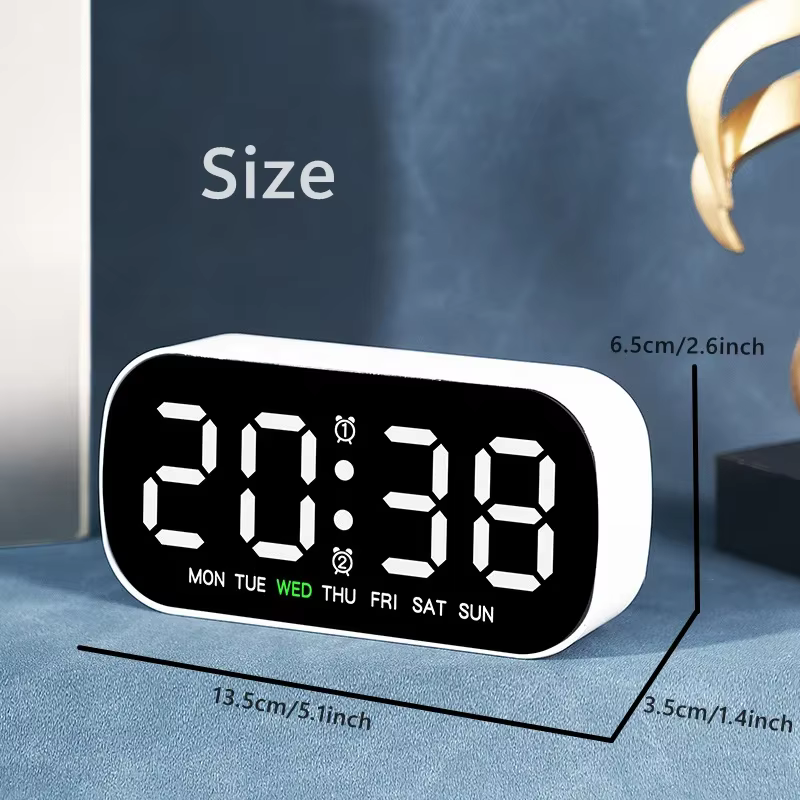 Réveil numérique alimenté par USB, température, Date, semaine, double alarme, Mode nuit, horloge Snooze, 5 niveaux de luminosité, horloge LED 12/24H