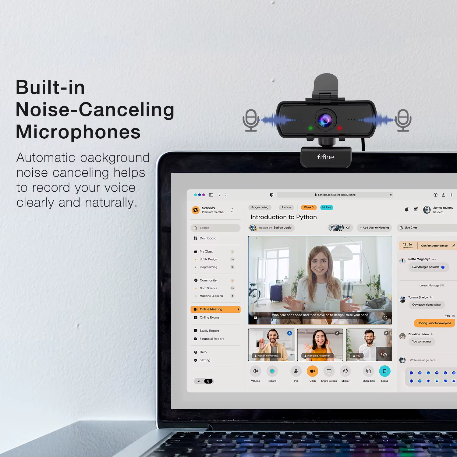 Webcam PC FIFINE 1440p Full HD avec microphone, trépied, pour ordinateur de bureau et ordinateur portable, webcam pour diffusion en direct et appels vidéo - K420