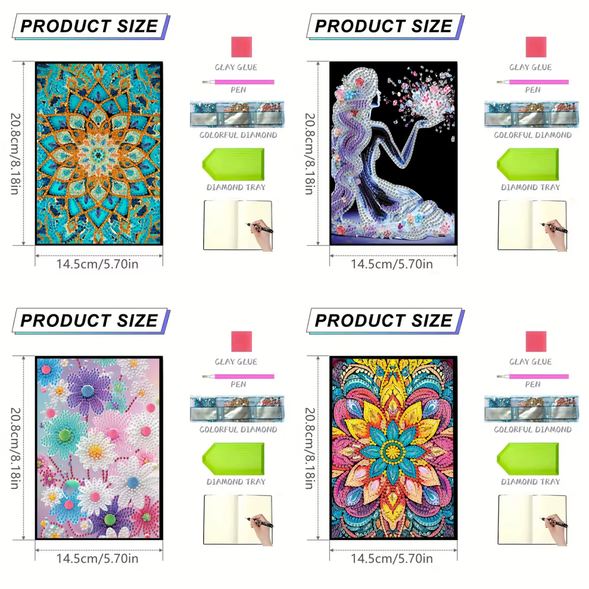 Mosaïque de peinture au diamant pour femmes adultes, cristal peint, motif floral en or, cuir, journal intime, carnet de croquis