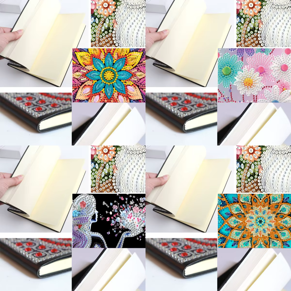 Mosaïque de peinture au diamant pour femmes adultes, cristal peint, motif floral en or, cuir, journal intime, carnet de croquis