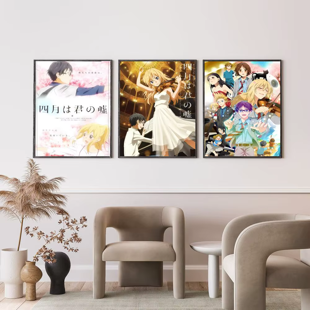 Affiche Anime Your Lie In April HD, décoration murale polyvalente et imperméable, auto-adhésive, parfaite pour toute pièce et cadeau idéal