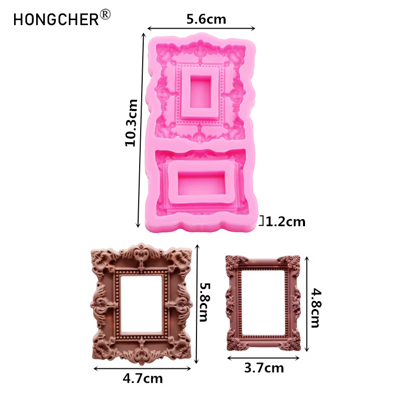 Moule en silicone pour décoration de gâteau au chocolat, petite sculpture en forme de cadre photo gaufré européen, moule DIY en résine pour cadre photo