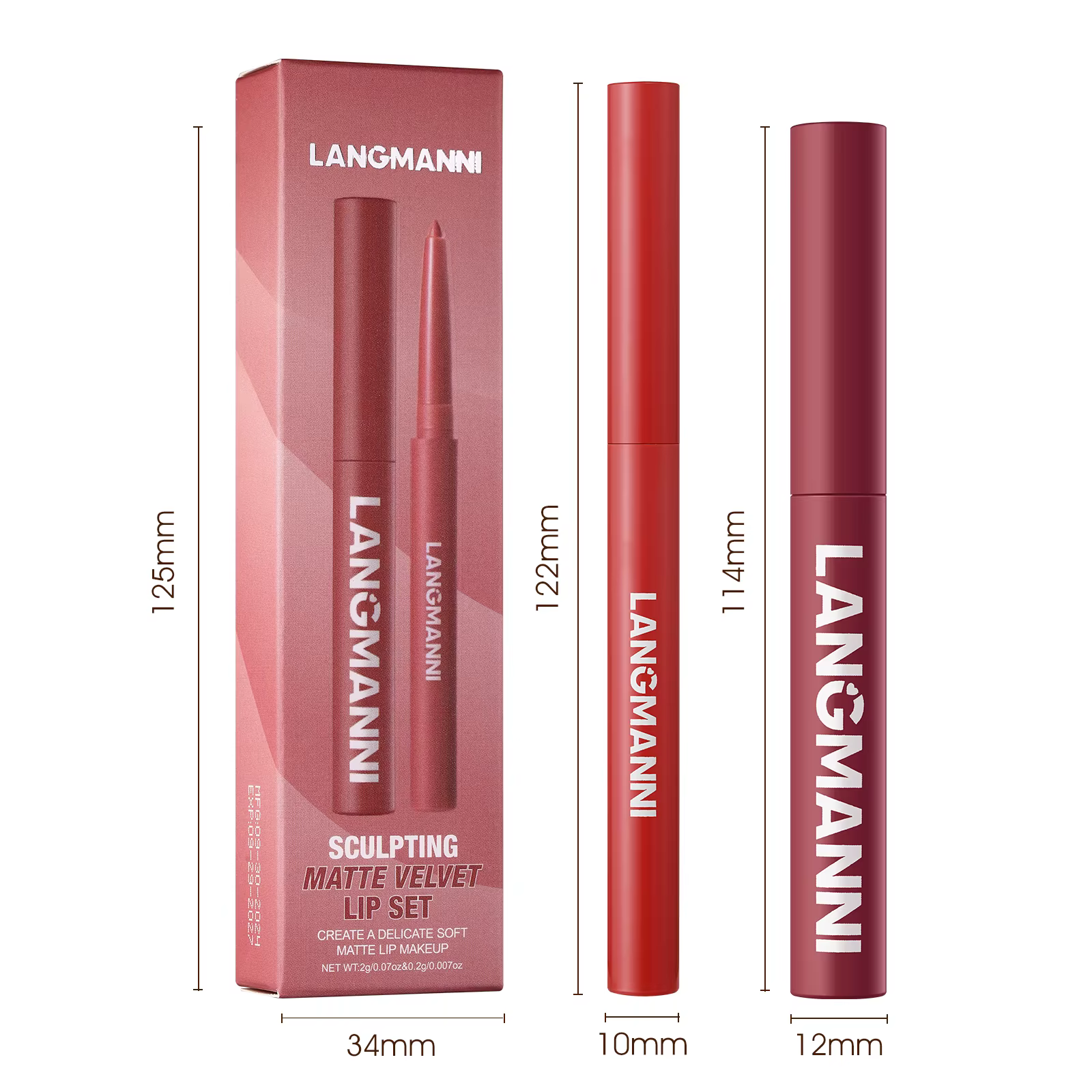 Ensemble de crayons à lèvres imperméables intégrés + rouge à lèvres, sans taches, sans décoloration, sans tasse, durable, facile à créer un maquillage parfait!