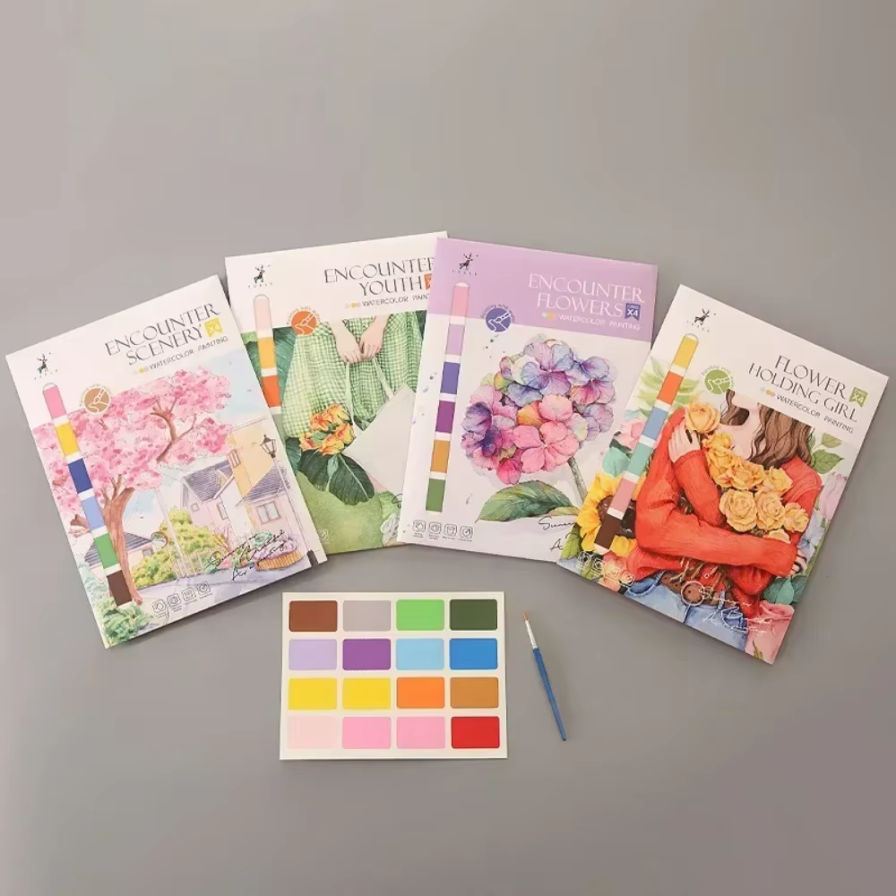 Livre de peinture à l'aquarelle Portable, 4 feuilles, livre de coloriage avec pinceau, livre de Gouache, Graffiti pour enfants, papeterie de dessin d'images