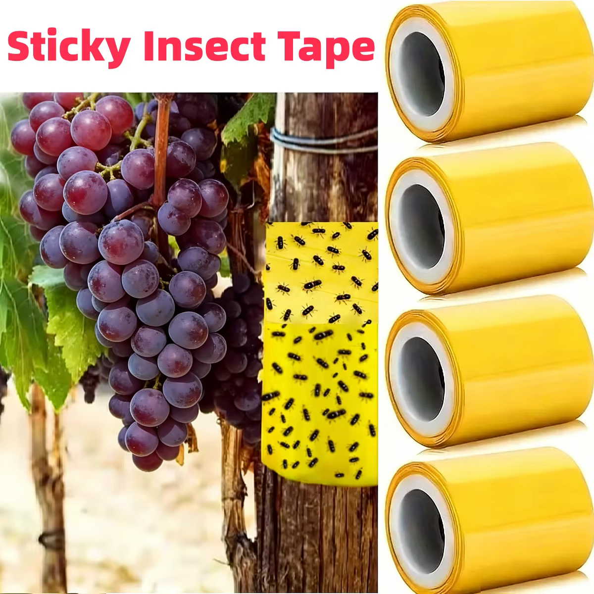 Ruban Adhésif Double Face Ultra-Adhésif Anti-Insectes Jaune – Piège Autocollant pour Arbres – Contrôle des Nuisibles de Jardin – Prévient les Mites et les Insectes Grimpants sur les Arbres