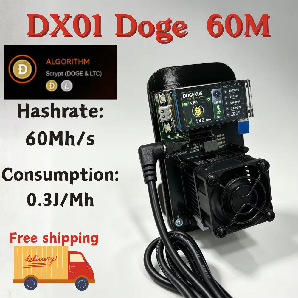 Miner Doge Solo DX01 60MH/s avec puce 5nm, ultra-silencieux 30dB, miner Scrypt LTC avec écran LILYGO 1,9 pouces, dispositif de minage domestique DOGEXUS