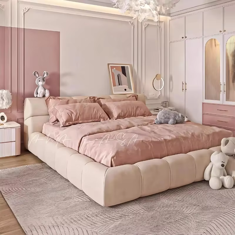 Lit double avec cadre, tête de lit esthétique, tables de chevet pour enfants, rangement intégré, mobilier de salon, accessoires pour la maison