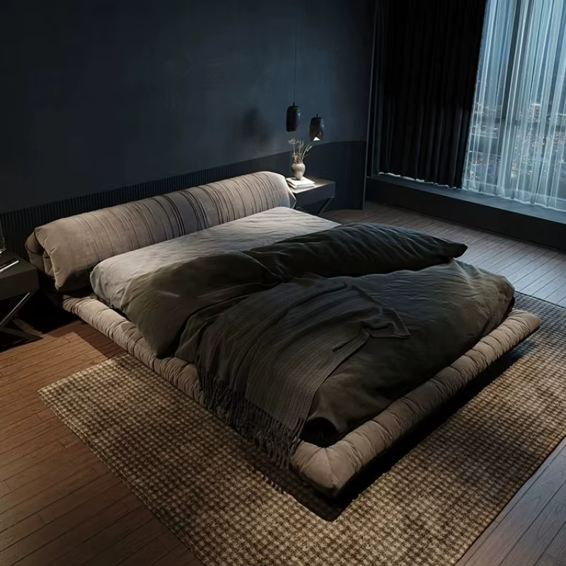 Lit moderne 200x220cm avec cadre en bois gris, lit double plateforme, lit tatami au sol, lit queen, meubles italiens de luxe