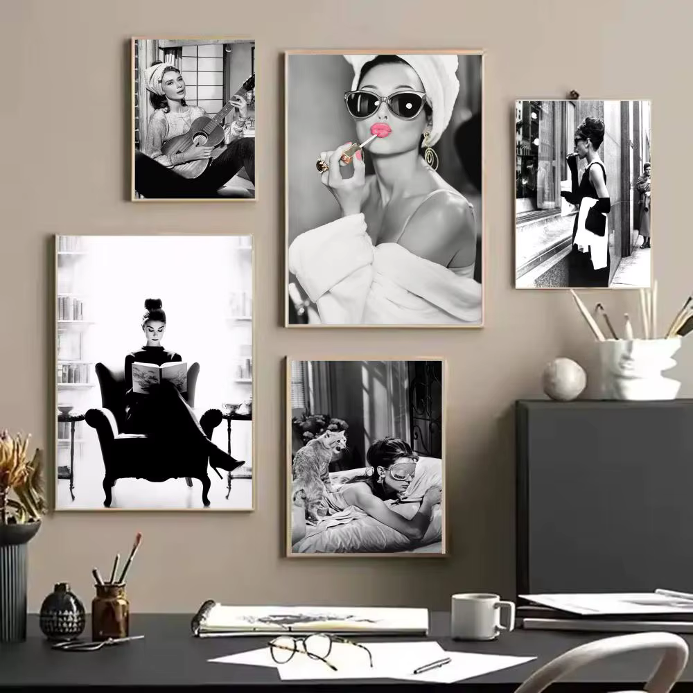 A-Audrey Hepburn affiche autocollants HD peinture imperméable Art mural pour chambre salon décor à la maison décoration cadeau