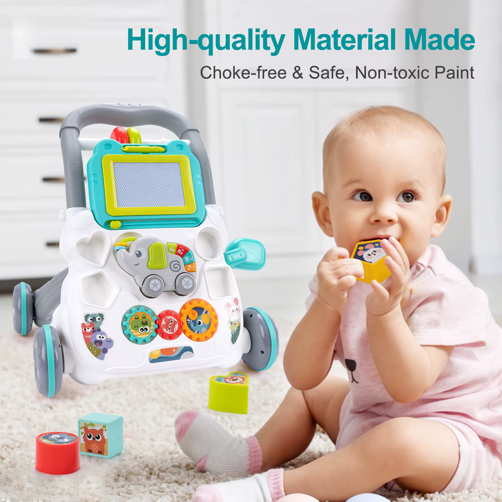 Jouets de marche pour bébé avec musique et tableau à dessin, trotteur multifonctionnel d'éveil et d'apprentissage pour nourrissons de 12 mois et plus