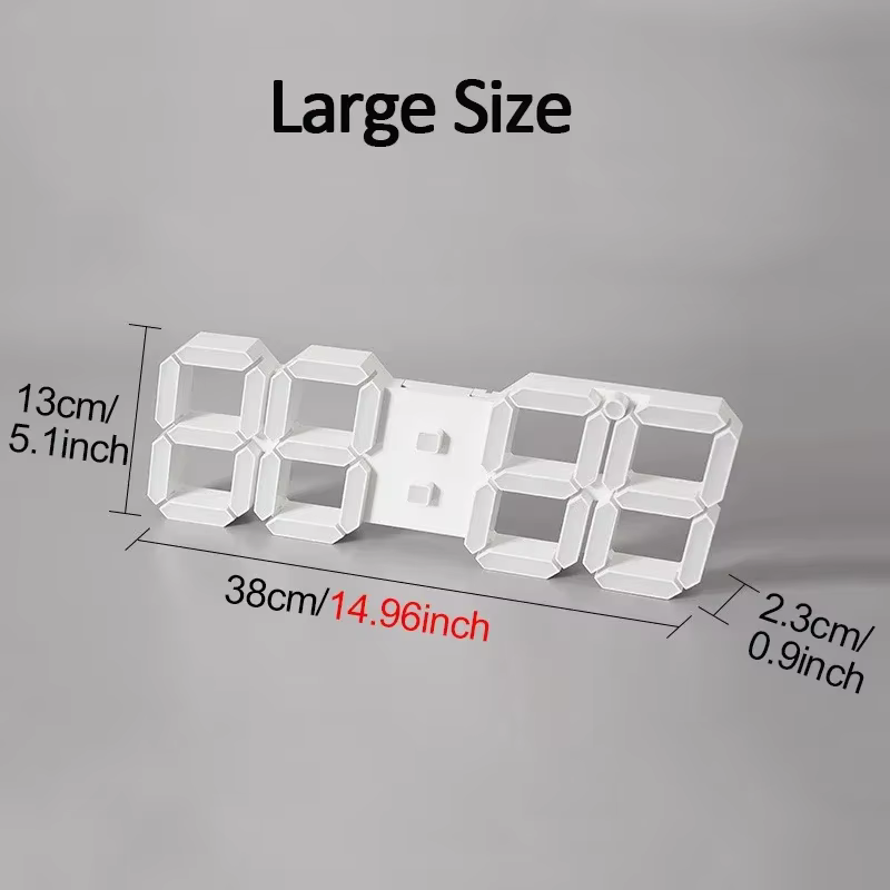 Horloge murale numérique LED de 15 pouces, affichage 3D, télécommande, horloge électronique, fonction de synchronisation et de compte à rebours automatiques
