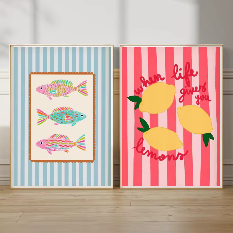 Tableau sur toile Pop Art tropical estival preppy, thème coquillages, vin, homard, vacances à la plage, décoration murale pour club et maison.